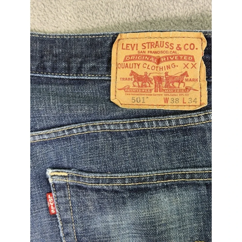 Levis 501XX Jeans Mens 36x32* Blue Straight Classic Medium Wash Denim Button Fly